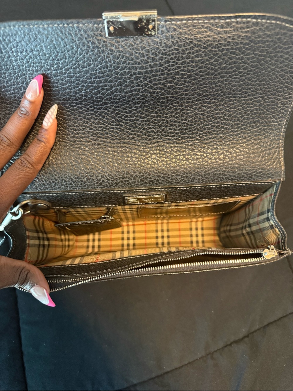 Burberry Black Textured Leather Clutch with Gold-Tone Lock - Picture 6 of 6